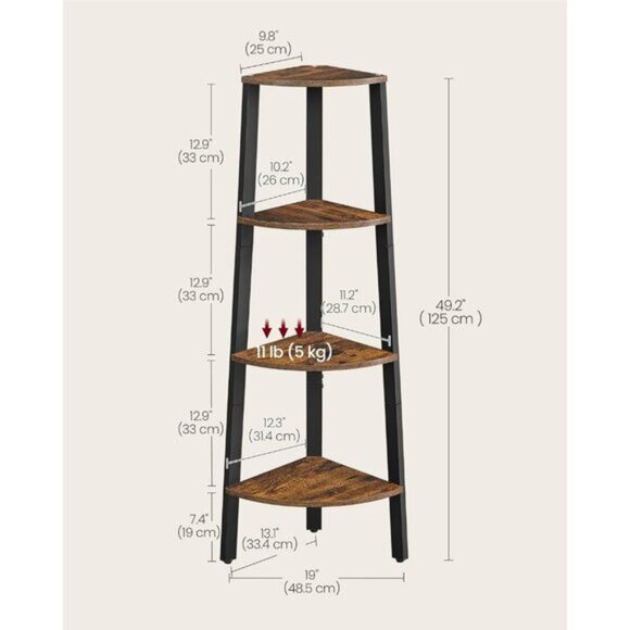 New 4-Tier Corner Shelf Stand, Industrial Ladder Bookshelf & Plant Stand - Brown - Picture 3 of 6